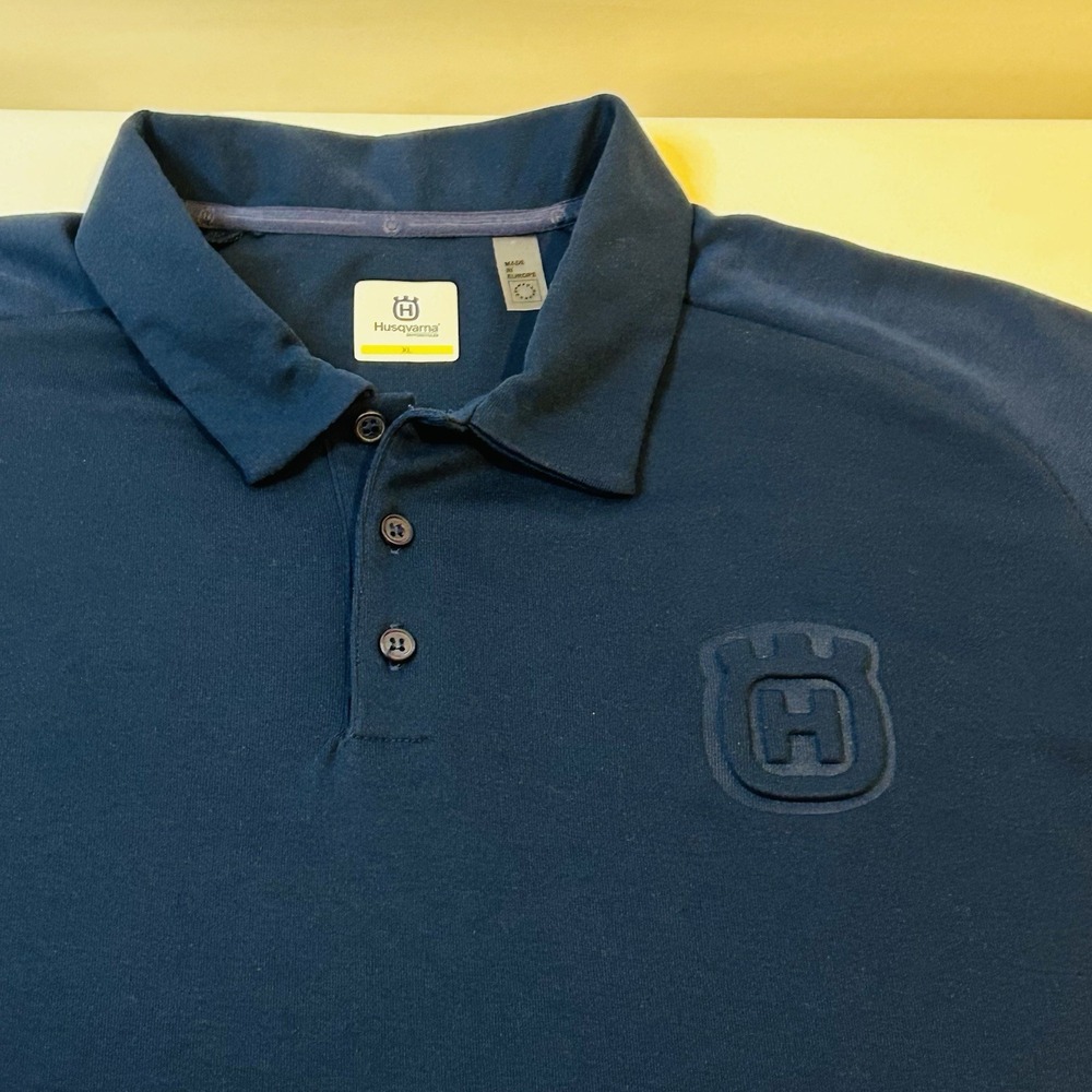 Husqvarna Motorcycles Shirt Mens XL Dark Blue Golf Short Sleeve Stretch Polo